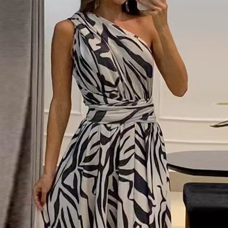 One Shoulder Sleeveless Print Long Dress