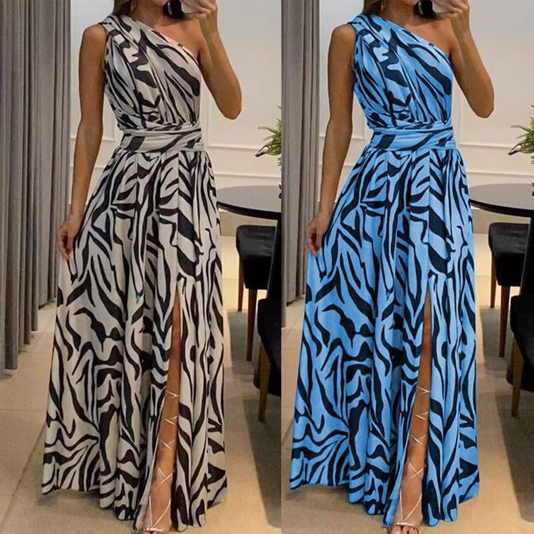 One Shoulder Sleeveless Print Long Dress