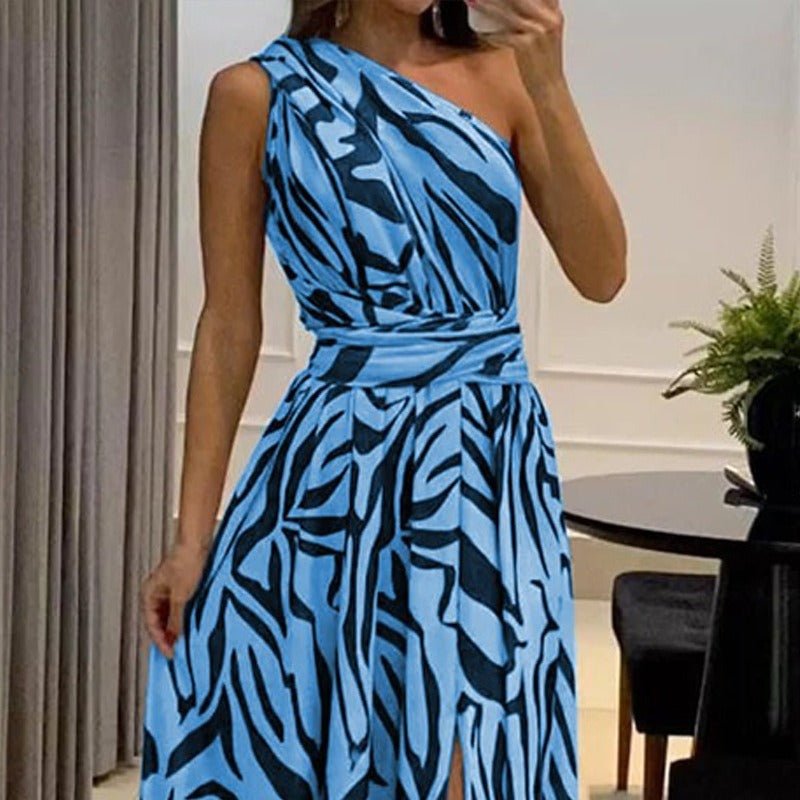 One Shoulder Sleeveless Print Long Dress