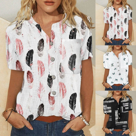 Printed Loose Casual Leaf Women's Shirt