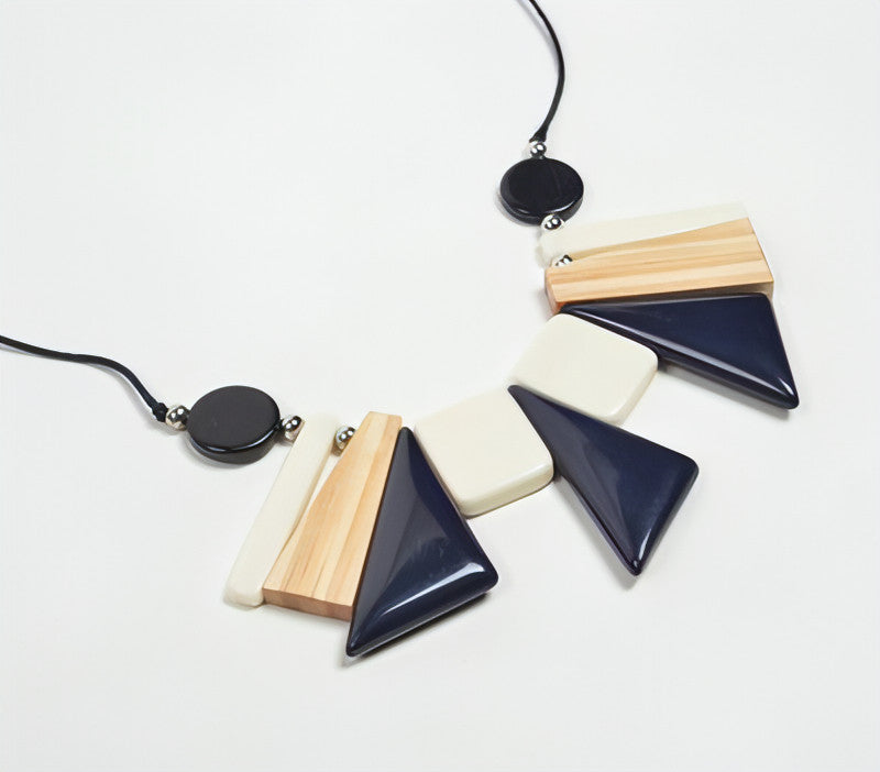 Resin & Wood Geometric Thread Necklace