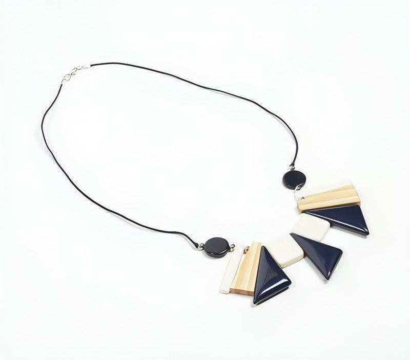 Resin & Wood Geometric Thread Necklace