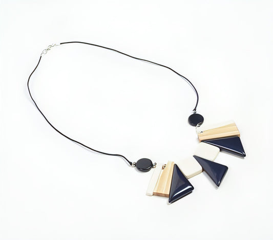 Resin & Wood Geometric Thread Necklace