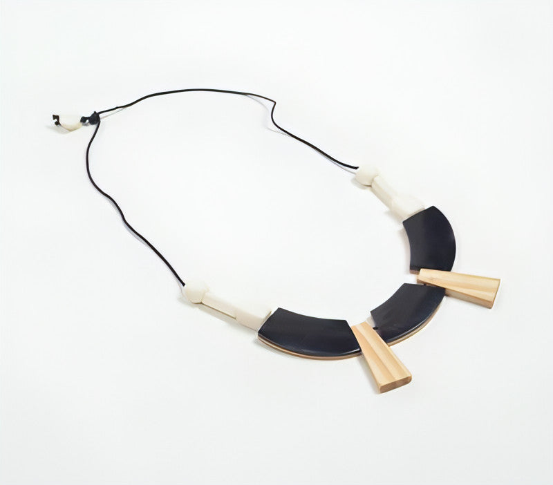 Resin & Wood Geometric Thread Necklace