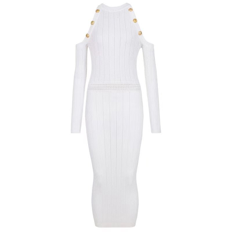 Round Neck Knitted Dress Knee Length Dress - Ego Factory