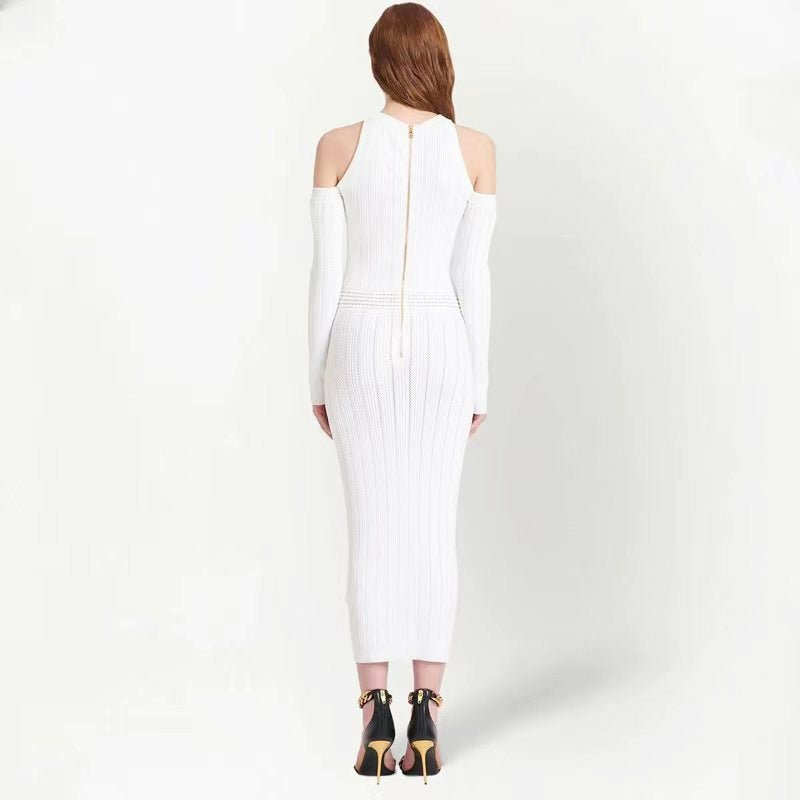 Round Neck Knitted Dress Knee Length Dress - Ego Factory