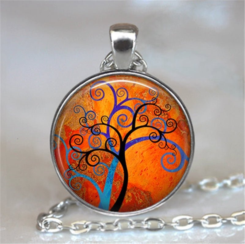 Tree Of Life Glass Cabochon Statement Necklace