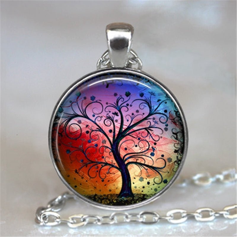 Tree Of Life Glass Cabochon Statement Necklace