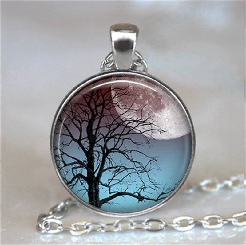 Tree Of Life Glass Cabochon Statement Necklace