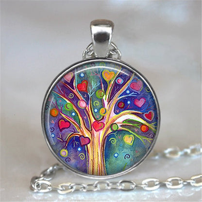 Tree Of Life Glass Cabochon Statement Necklace