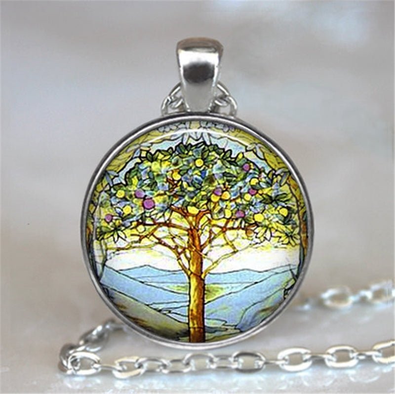 Tree Of Life Glass Cabochon Statement Necklace