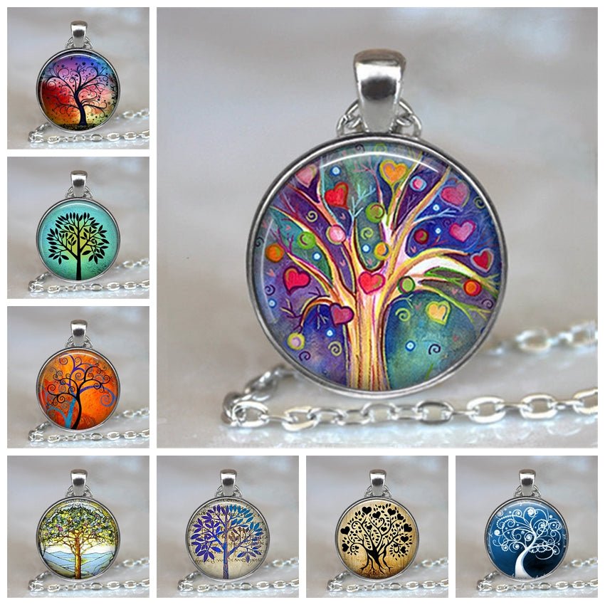 Tree Of Life Glass Cabochon Statement Necklace