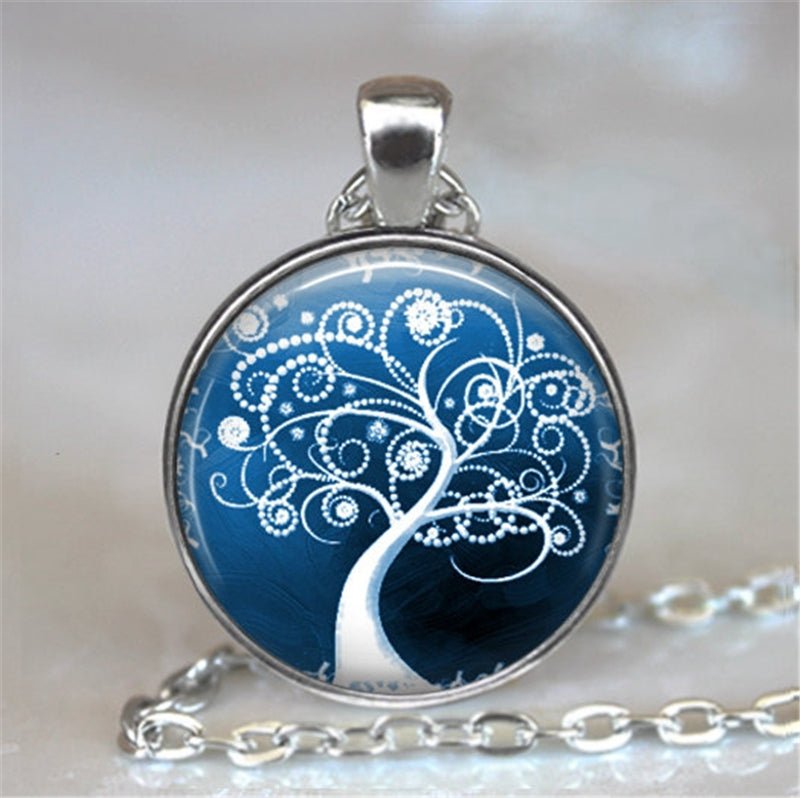 Tree Of Life Glass Cabochon Statement Necklace