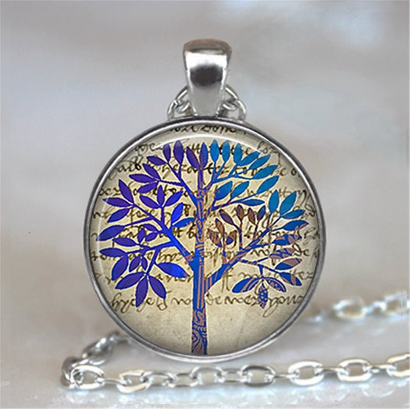 Tree Of Life Glass Cabochon Statement Necklace