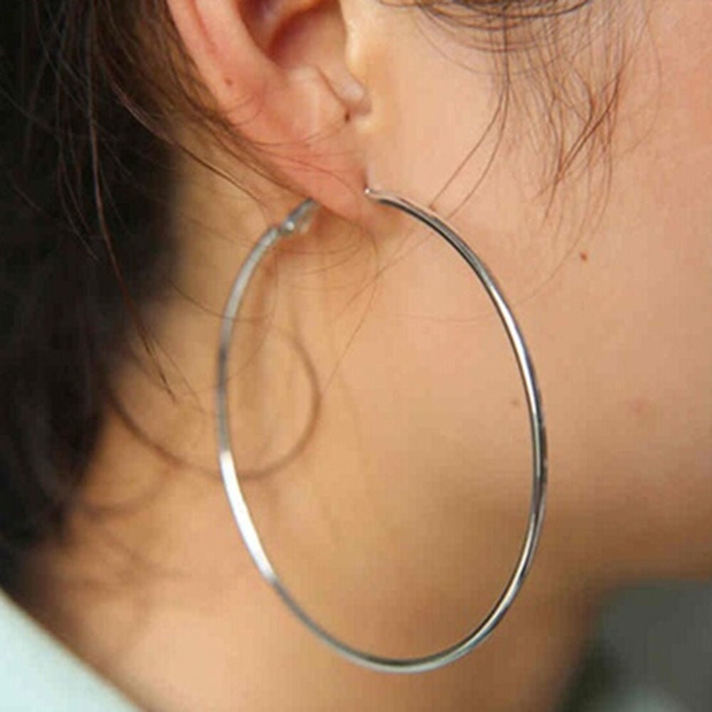 100% 925 Sterling Silver Hoop Earring For Women 50MM Big Round Circle  Earrings Jewelry Gift - KAKU24X7