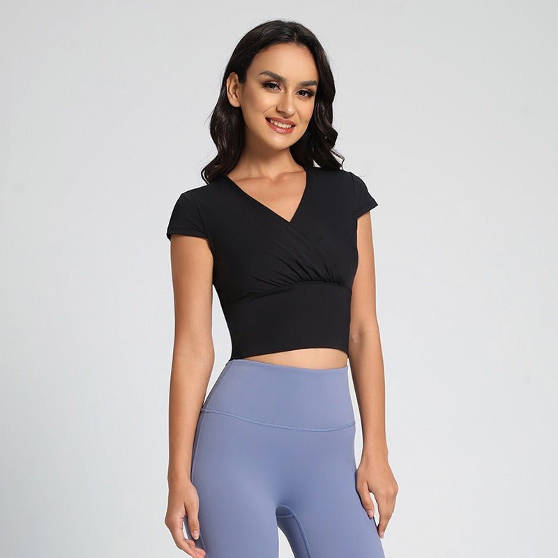 V-Neck Female Waist Elastic Sports T-Shirt