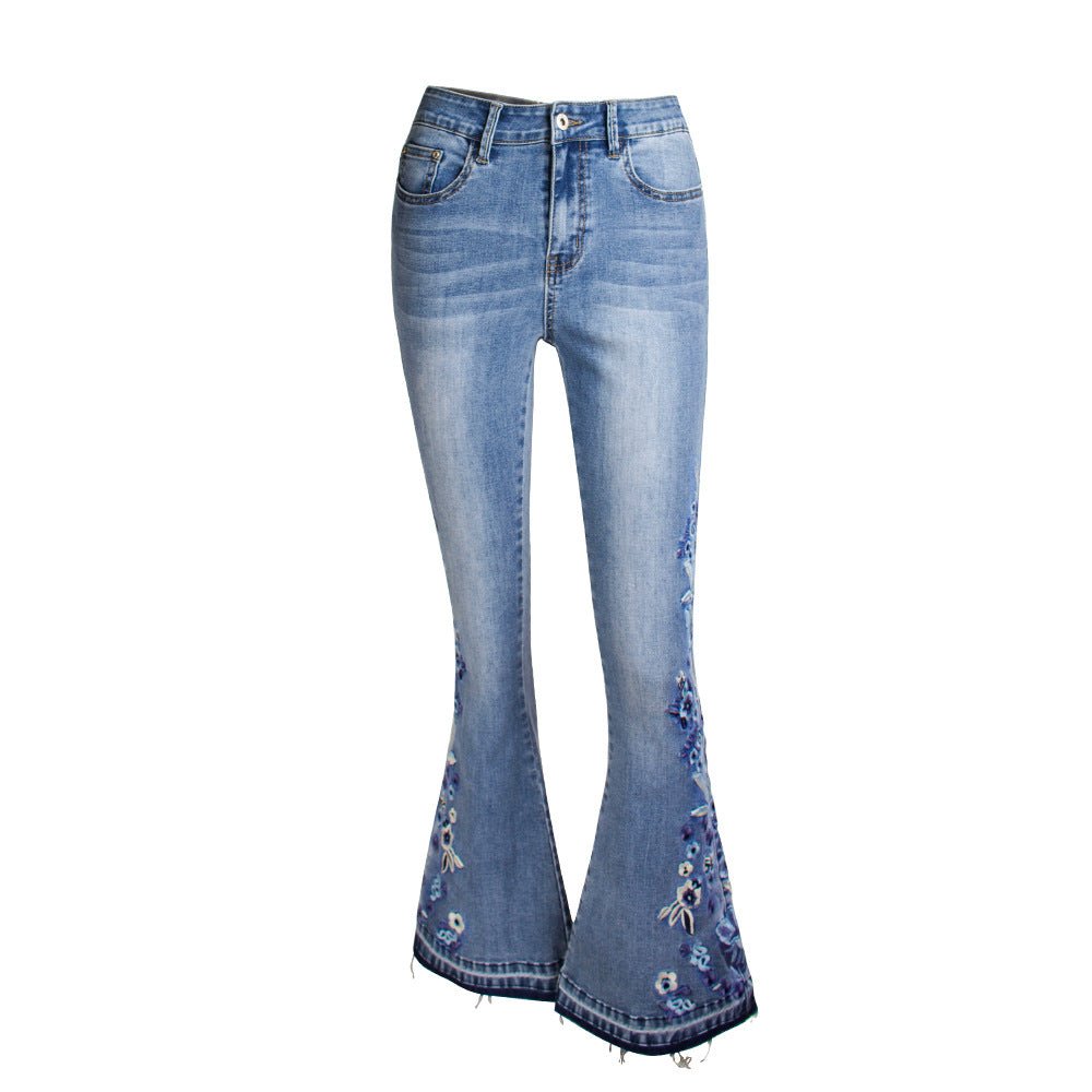 Women's Denim Flared Pants Embroidered