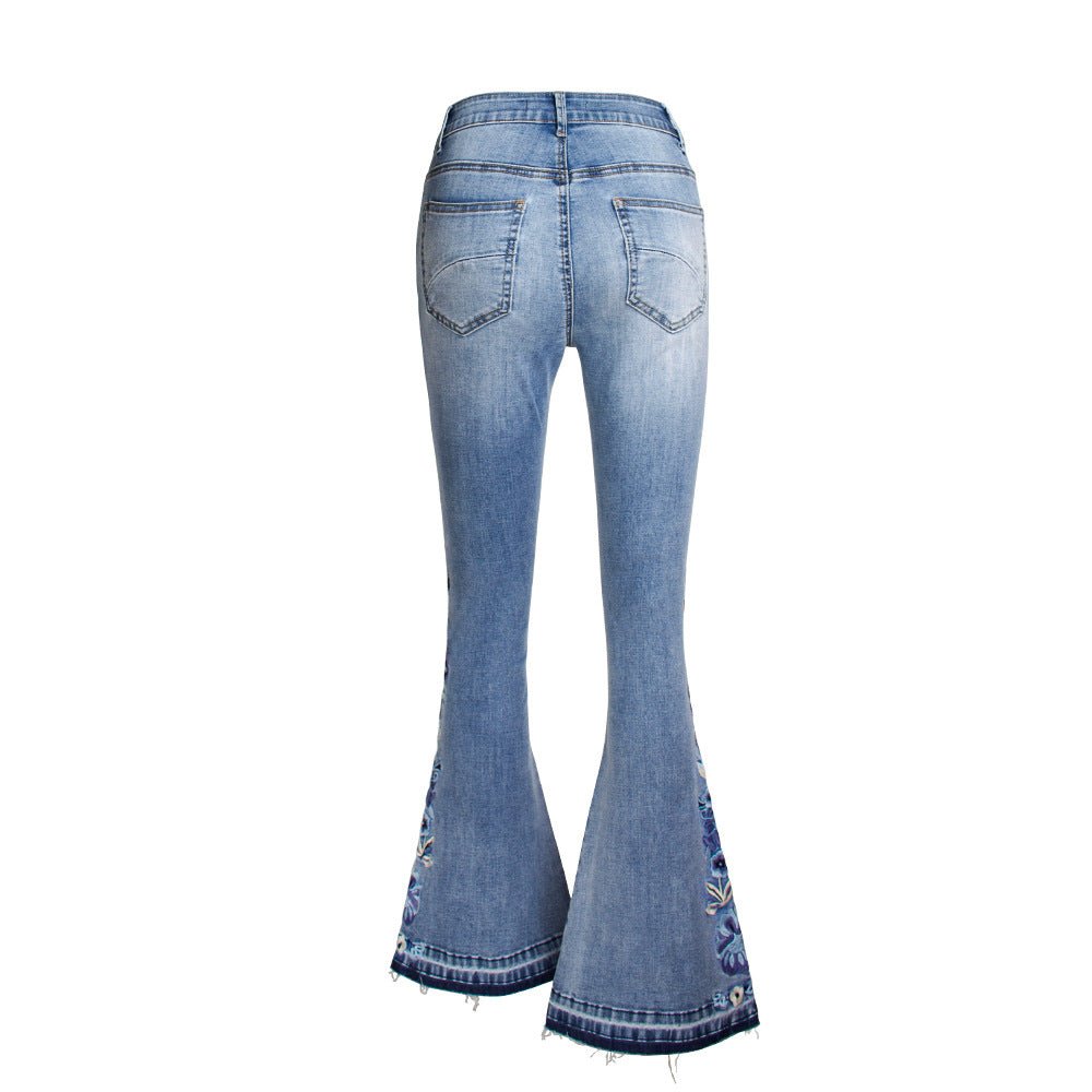 Women's Denim Flared Pants Embroidered