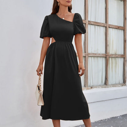 Women's Long Waist Revelaing Solid Dress