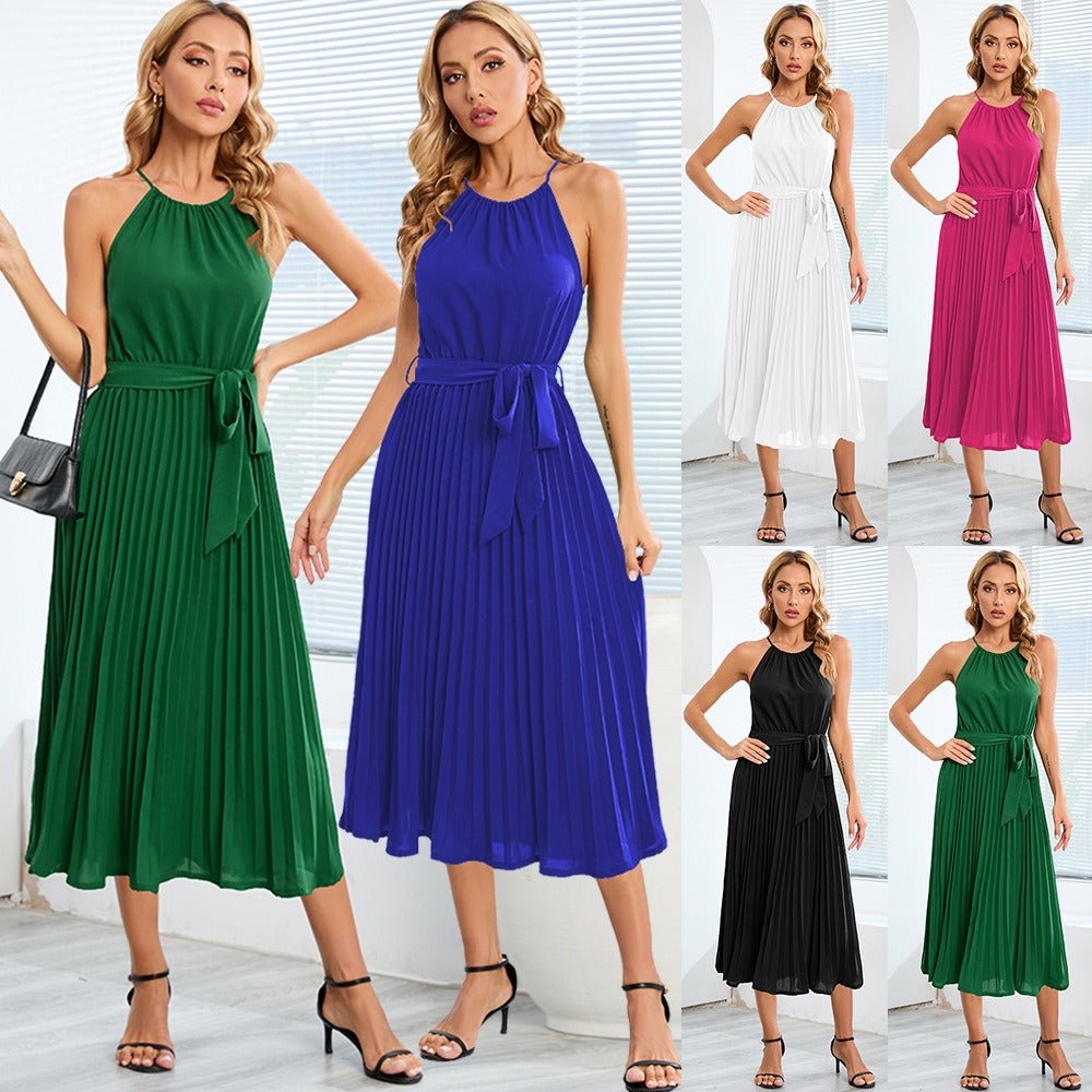 Women's Spaghetti Straps Sleeveless Pleated Skirt Dress