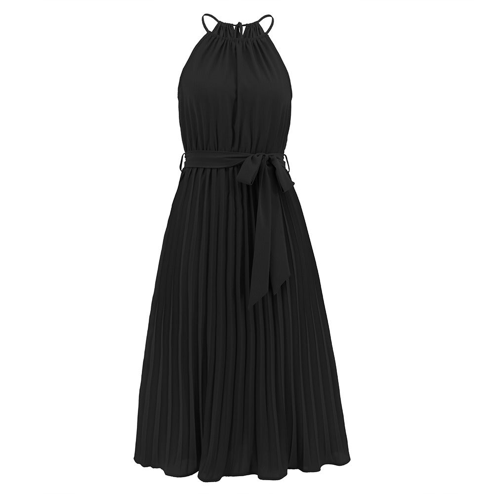 Women's Spaghetti Straps Sleeveless Pleated Skirt Dress