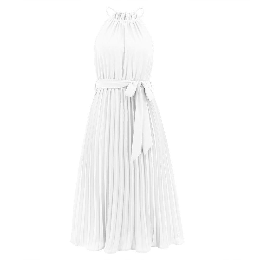 Women's Spaghetti Straps Sleeveless Pleated Skirt Dress